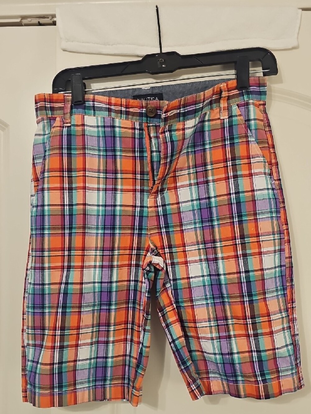 Nautica Vibrant Multicolor Plaid Shorts - Orange, Purple & Teal